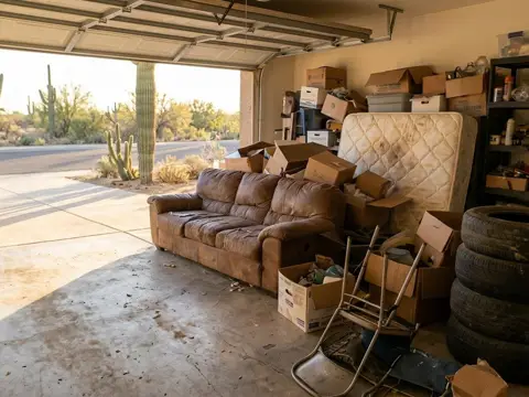 Photo of a garage full of junk